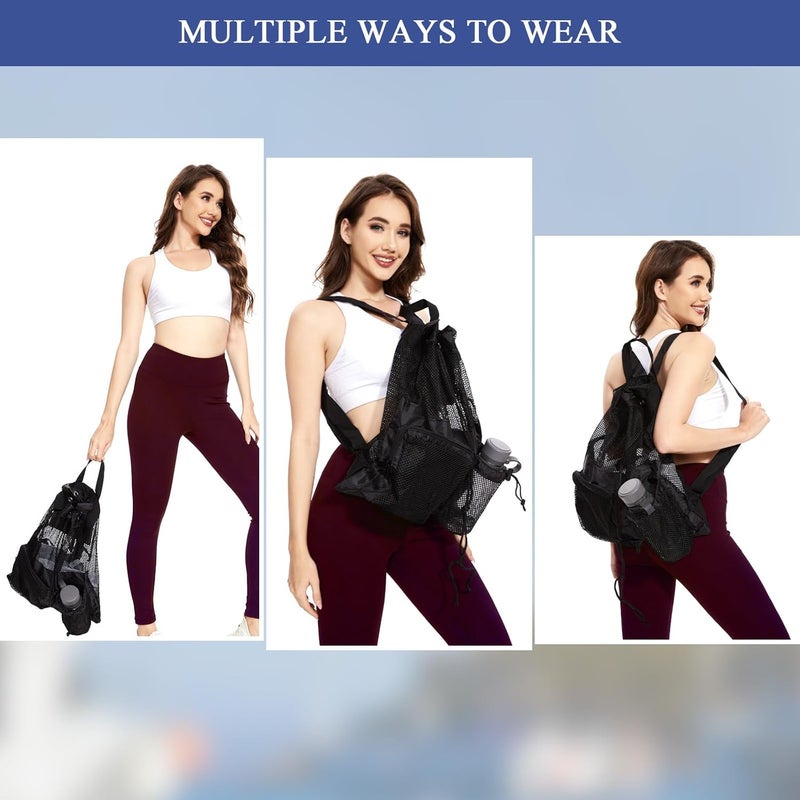 BeeGreen Gym Bags for Men Women Mesh Drawstring Backpack for Swim Sports Workout Gear Gifts for Swimmers Beach Pool Wrestling Backpack Cinch Bag With 3 Pockets Green Blue - Image 2